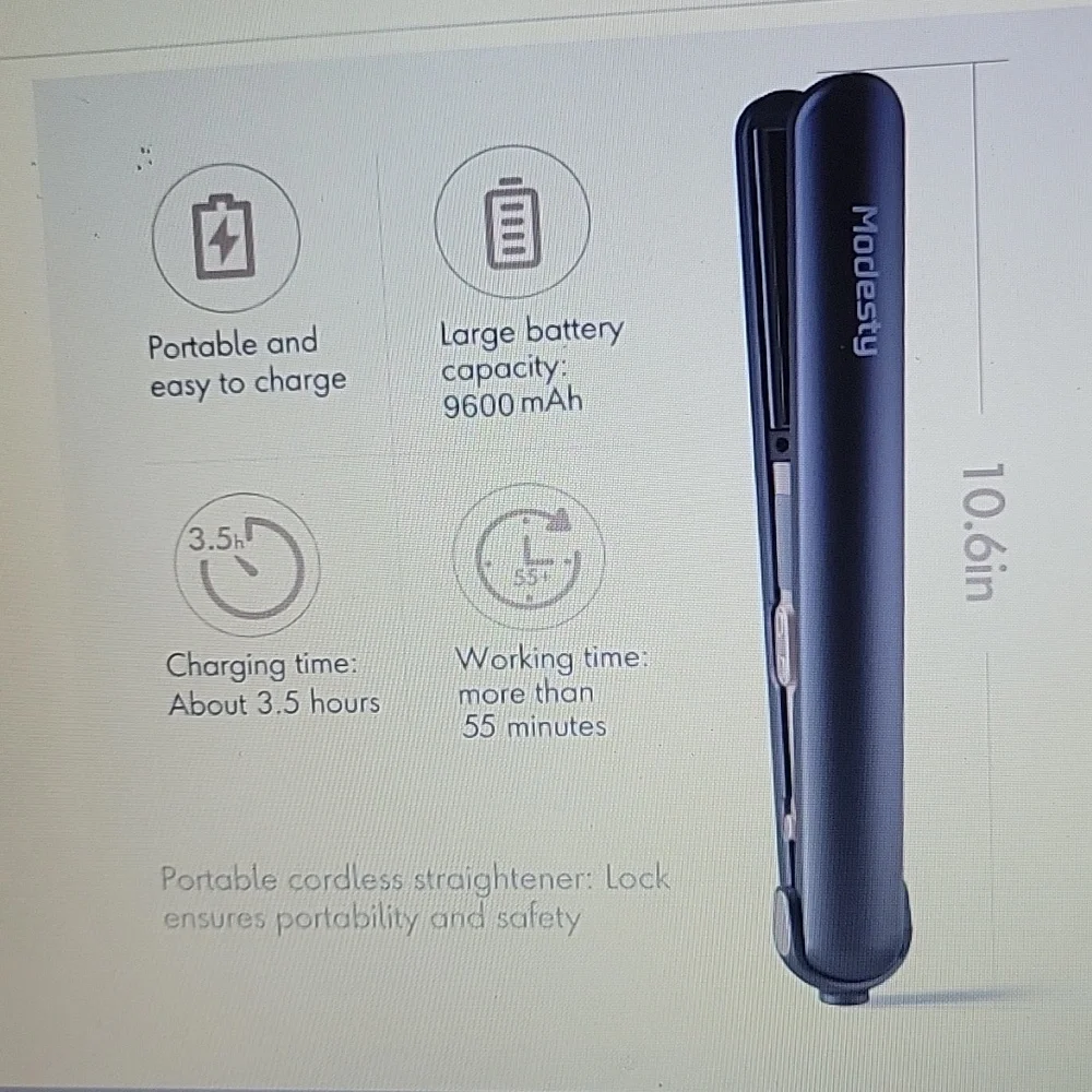 Modesty 2 in 1 cordless hair straightener curler cordless travel flat iron New